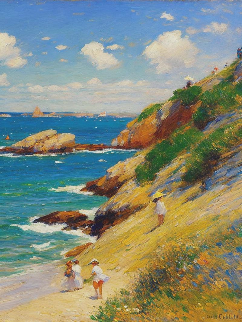 08752-2709981321-Impressionistic Oil Painting in the style of Frederick Childe Hassam, A day at the beach on the rocky shoreline.png